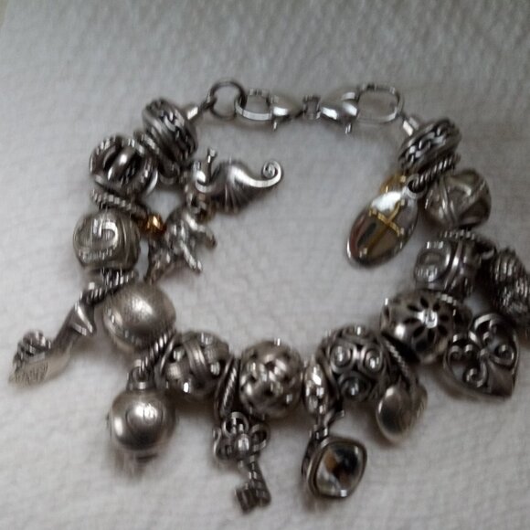 Brighton  charm bracelet loaded with 19 charms  beads 2 stoppers - Picture 2 of 14